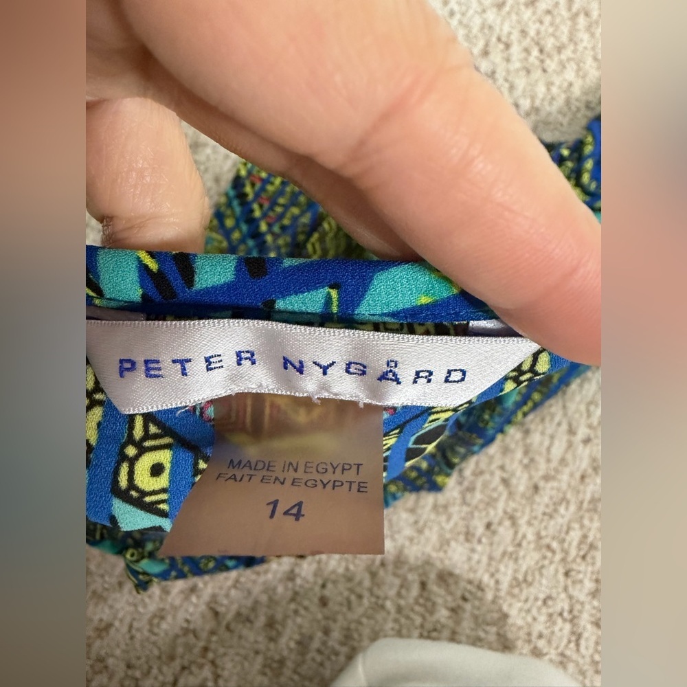 Peter Nygard Vibrant Blue and Green tie Blouse size 14 - Picture 2 of 6